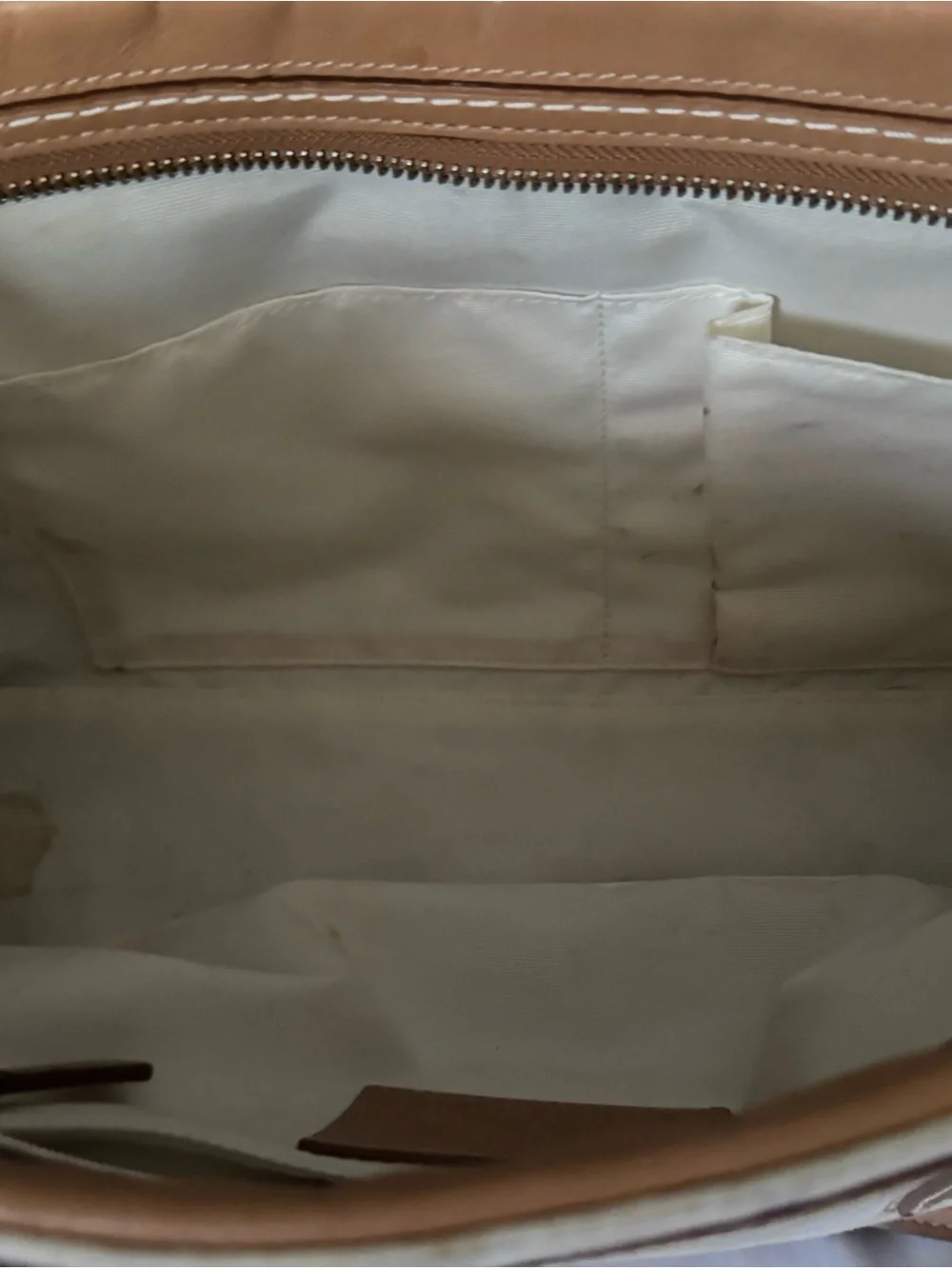 Coach Cream Shoulder Bag with Tan Leather Trim